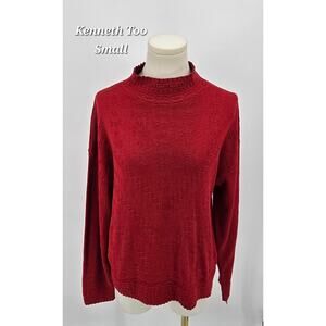 Vintage‎ 80's Kenneth Too Red Snowflake Christmas Knit Sweater USA Small